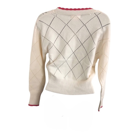 Jessica Simpson cream pink scalloped trim cherry embroidered cardigan size M new - Picture 16 of 17